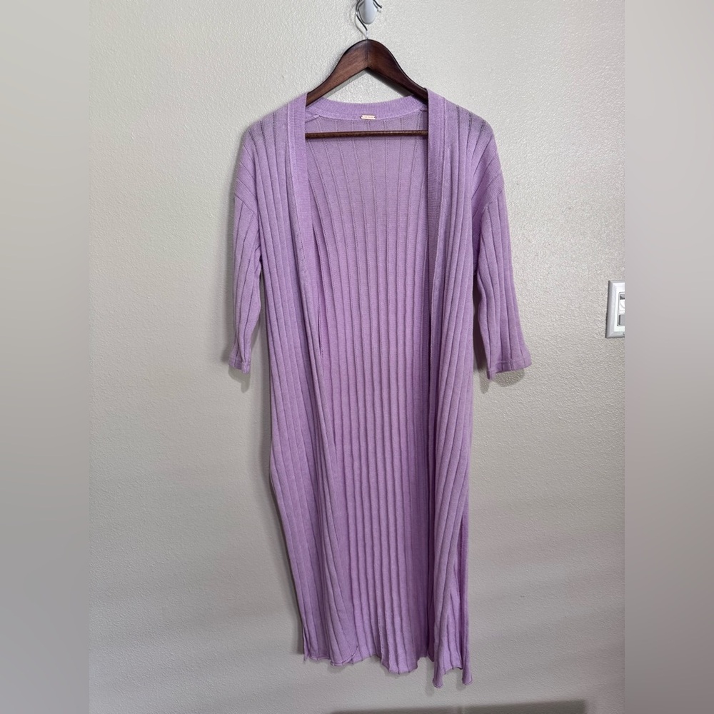 Free People Lavender Ribbed Open Cardigan